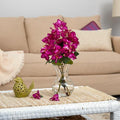 17" Bougainvillea Artificial Arrangement in Glass Vase