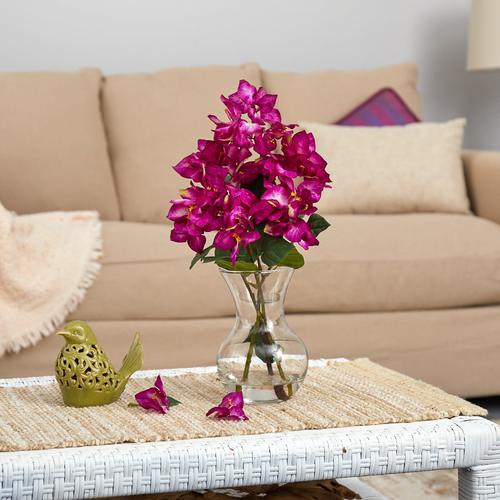 17" Bougainvillea Artificial Arrangement in Glass Vase