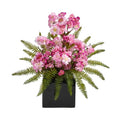 17" Cherry Blossom and Fern Artificial Arrangement in Black Vase