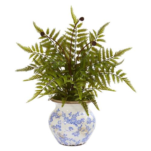 17" Fern Artificial Plant in Floral Planter