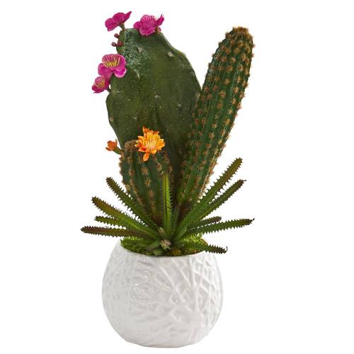 17" Mixed Cactus Artificial Plant in White Planter