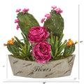 17" Peony, Succulent and Cactus Artificial Arrangement in Decorative Vase