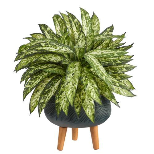 18" Aglaonema Artificial Plant in Black Planter with Stand