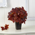 18" Autumn Maple Leaf Artificial Plant in Embossed Black Planter