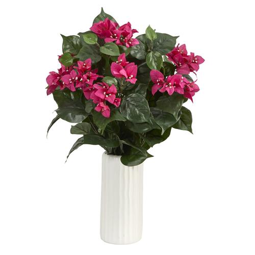 18" Bougainvillea Artificial Plant in White Planter