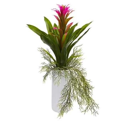 18" Bromeliad Artificial Plant in White Planter
