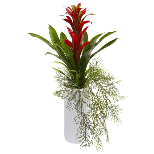 18" Bromeliad Artificial Plant in White Planter