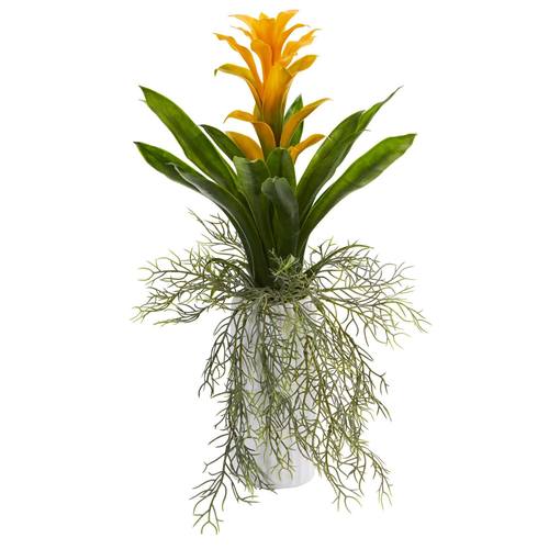 18" Bromeliad Artificial Plant in White Planter