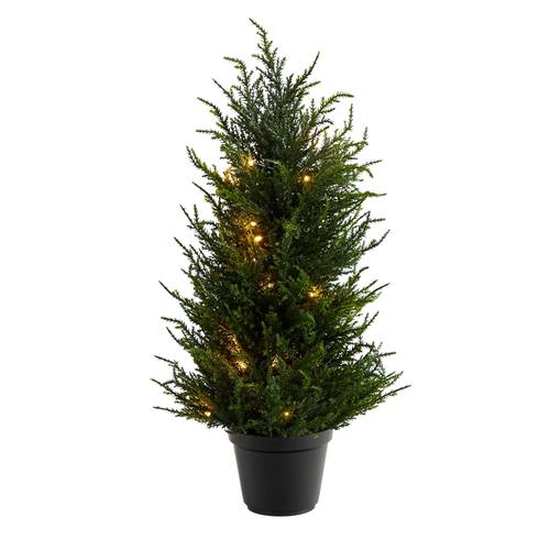 18" Cedar Artificial Tree with LED Lights UV Resistant (Indoor/Outdoor)