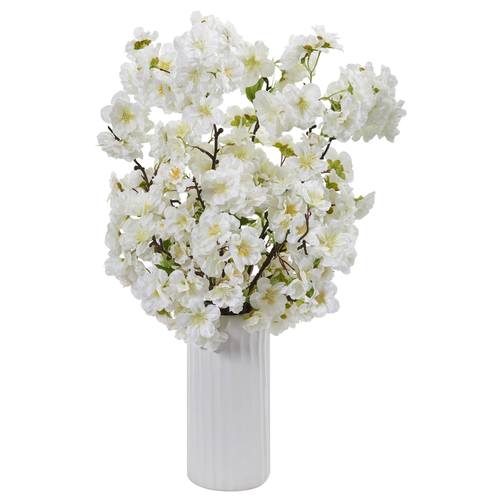 18" Cherry Blossom Artificial Arrangement in White Vase