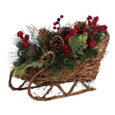 18" Christmas Sleigh with Pine, Pinecones and Berries Artificial Christmas Arrangement