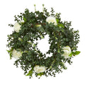 18" Eucalyptus and Camellia Double Ring Artificial Wreath with Twig Base