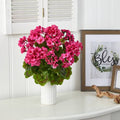 18" Geranium Artificial Plant in White Planter UV Resistant (Indoor/Outdoor)