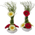 18" Gerber Daisy and Grass Artificial Arrangement in White Vase (Set of 2)