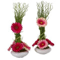 18" Gerber Daisy and Grass Artificial Arrangement in White Vase (Set of 2)