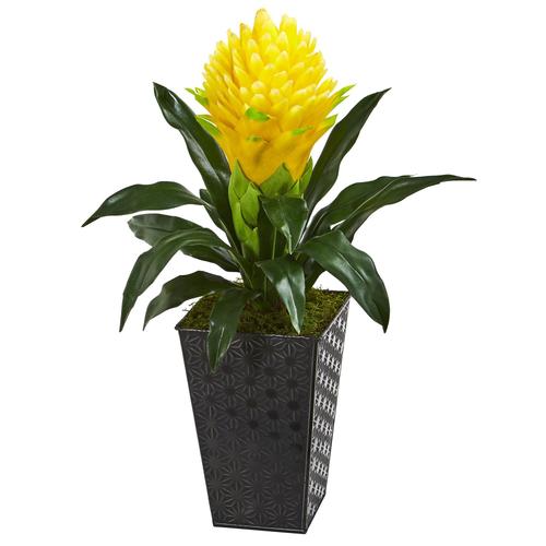 18" Ginger Artificial Plant in Black Embossed Tin Planter
