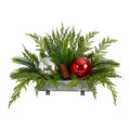 18" Holiday Winter Cedar Pine Artificial Table Christmas Arrangement with Ornaments, Home Décor
