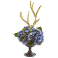 18" Hydrangea and Antlers Artificial Arrangement in Metal Chalice