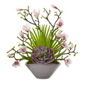18" Magnolia and Succulent Artificial Arrangement in Vase