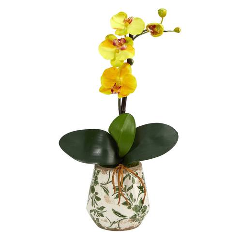 18" Mini Orchid Phalaenopsis Artificial Arrangement in Floral Vase