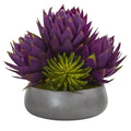 18" Musella and Succulent Artificial Arrangement in Gray Garden Vase