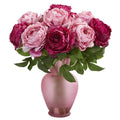 18" Peony Artificial Arrangement in Rose Colored Vase