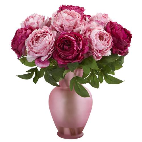 18" Peony Artificial Arrangement in Rose Colored Vase