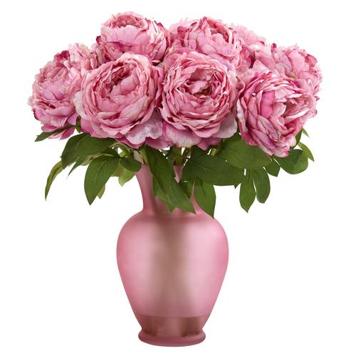 18" Peony Artificial Arrangement in Rose Colored Vase