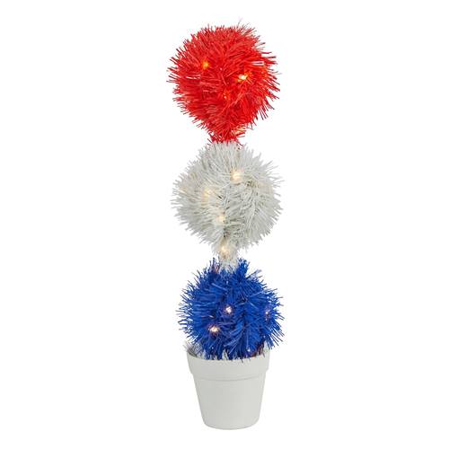 18" Red, White and Blue “Americana" Artificial Topiary Plant with 35 Warm LED Lights
