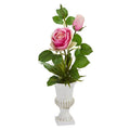 18" Rose and Agave Artificial Arrangement in White Urn (Set of 2)