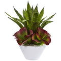 18" Sansevieria and Succulent Artificial Plant in White Bowl