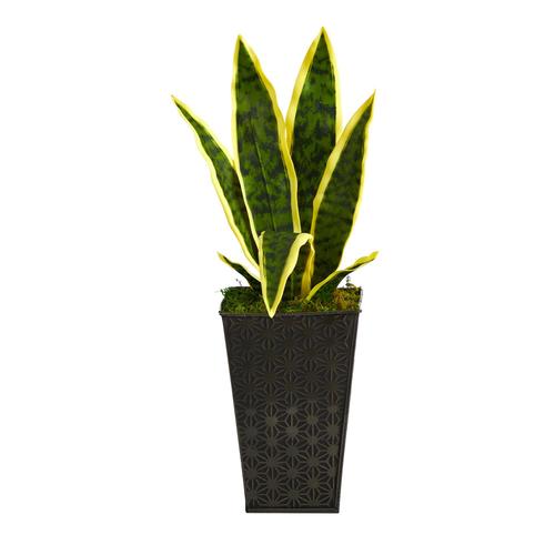 18" Sansevieria Artificial Plant in Embossed Black Planter