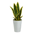 18" Sansevieria Artificial Plant in White Planter