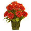 18" Sunflower Artificial Arrangement in Green Tin Planter