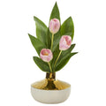 18" Tulip Artificial Arrangement in Gold and Cream Elegant Vase
