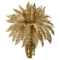 19" Golden Boston Fern Artificial Plant in Gold Planter