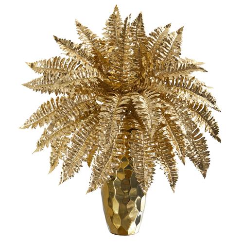 19" Golden Boston Fern Artificial Plant in Gold Planter