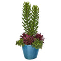 19" Mix Succulent Artificial Plant in Blue Planter