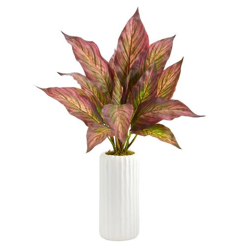 19" Musa Leaf Artificial Plant in White Planter