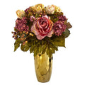 19" Peony Artificial Arrangement in Gold Vase