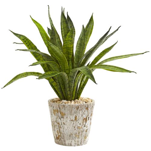 19" Sansevieria Artificial Plant in Weathered Oak Planter
