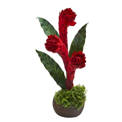 19" Triple Bromeliad Artificial Plant in Stone Planter