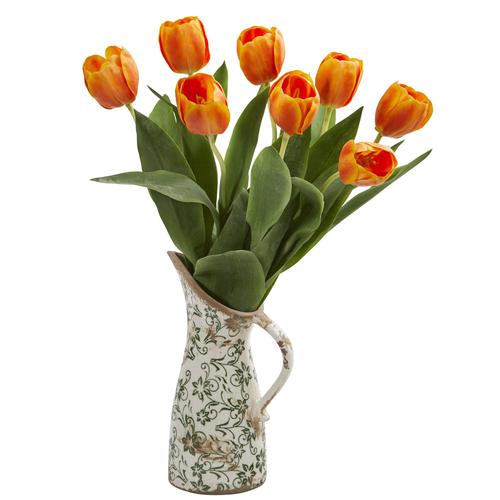 19" Tulip Artificial Arrangement in Floral Pitcher