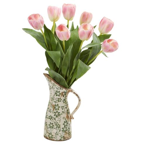 19" Tulip Artificial Arrangement in Floral Pitcher