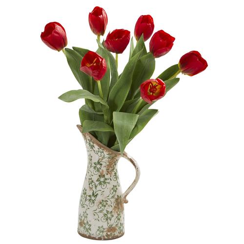 19" Tulip Artificial Arrangement in Floral Pitcher