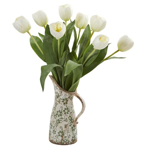 19" Tulip Artificial Arrangement in Floral Pitcher