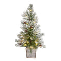 2'Frosted Pre-Lit Artificial Christmas Tree with Pinecones in Decorative Planter