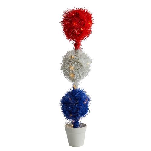 2'Red, White and Blue “Americana" Artificial Topiary Plant with 35 Warm LED Lights
