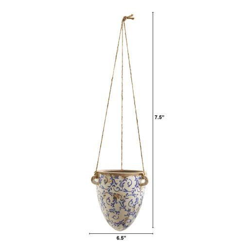 2'Tuscan Hanging Ceramic Scroll Planter