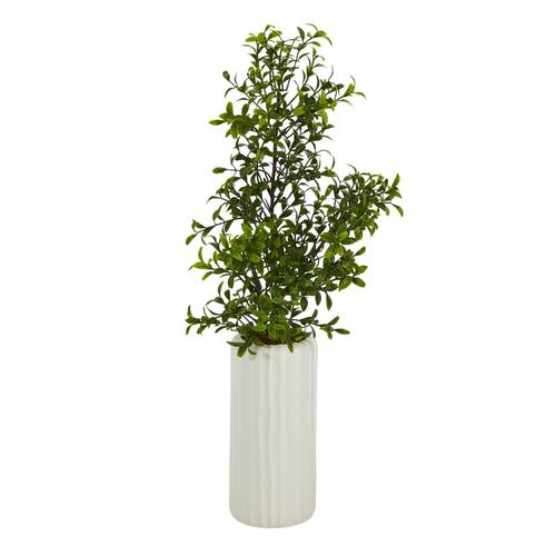 20" Boxwood Artificial Plant in White Planter